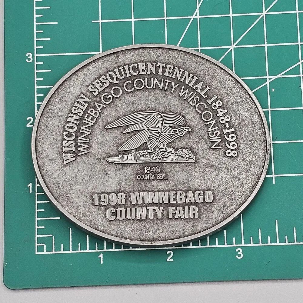 Wisconsin Sesquicentennial Belt Buckle Pewter Eagle 1998 Winnebago County Fair